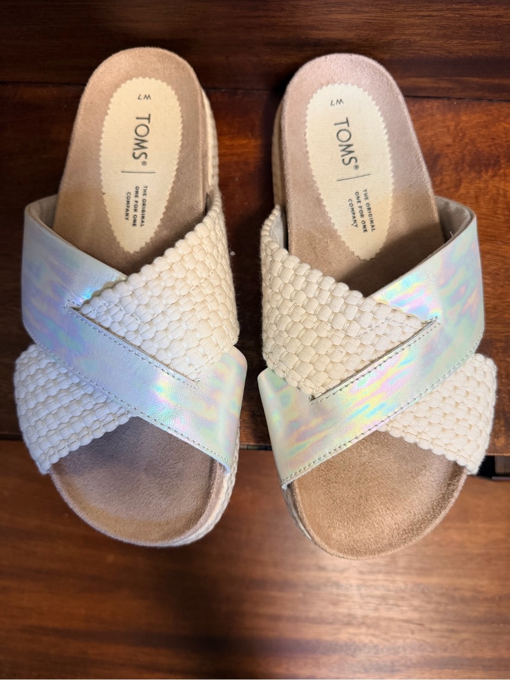TOMS Women's Paloma Slide Espadrille Iridescent Crossband Sandals EUC